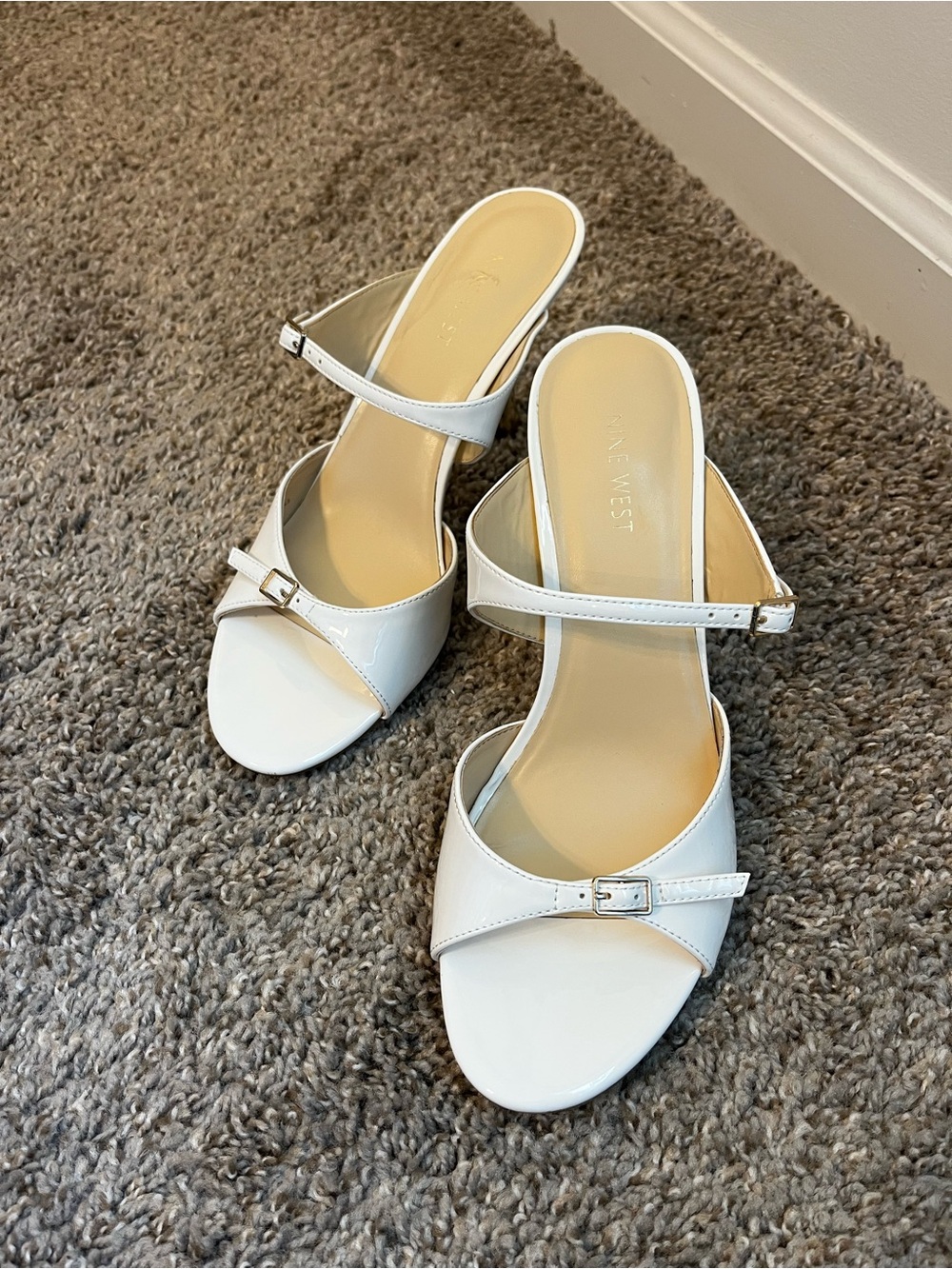 Nine West White Strappy Open-Toe Heels